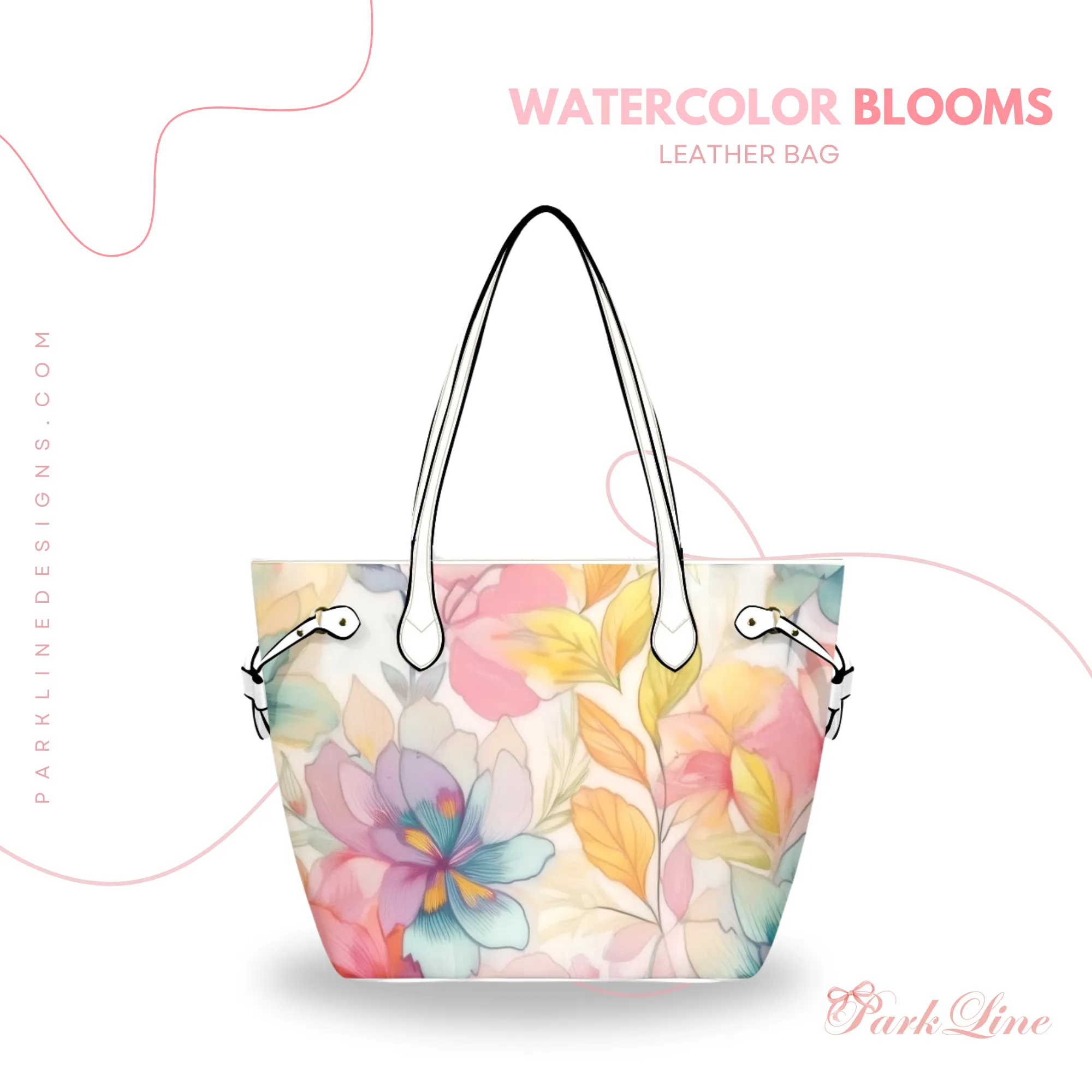 Floral Stems Leather Bag | Watercolor Peonies Pattern | Perfect Gift for Her | Elegant & Durable Fashion Tote