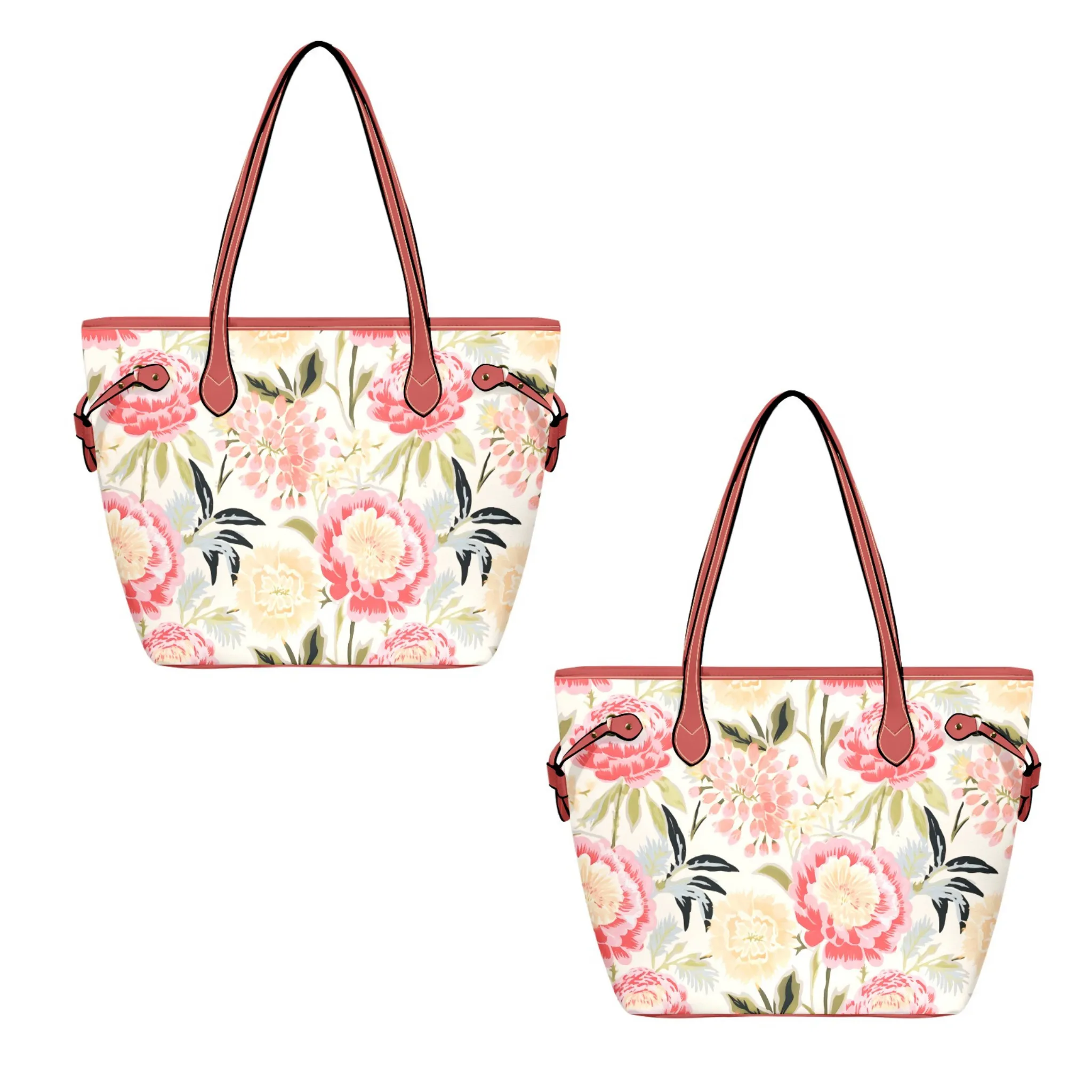 Floral Stems Leather Bag | Watercolor Peonies Pattern | Perfect Gift for Her | Elegant & Durable Fashion Tote