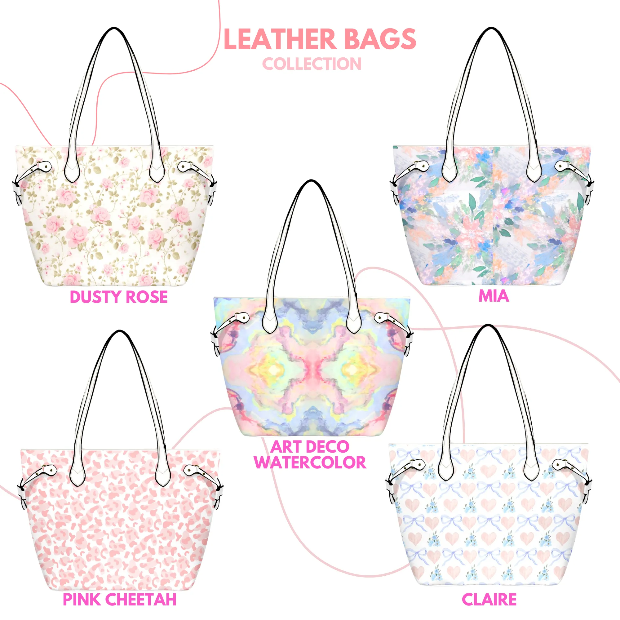 Floral Stems Leather Bag | Watercolor Peonies Pattern | Perfect Gift for Her | Elegant & Durable Fashion Tote