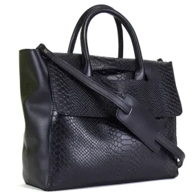 Foldover Tote in Black snke Embossed Leather (not Cncled) - final sale not exchange