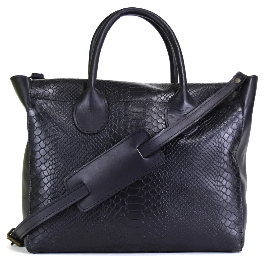Foldover Tote in Black snke Embossed Leather (not Cncled) - final sale not exchange