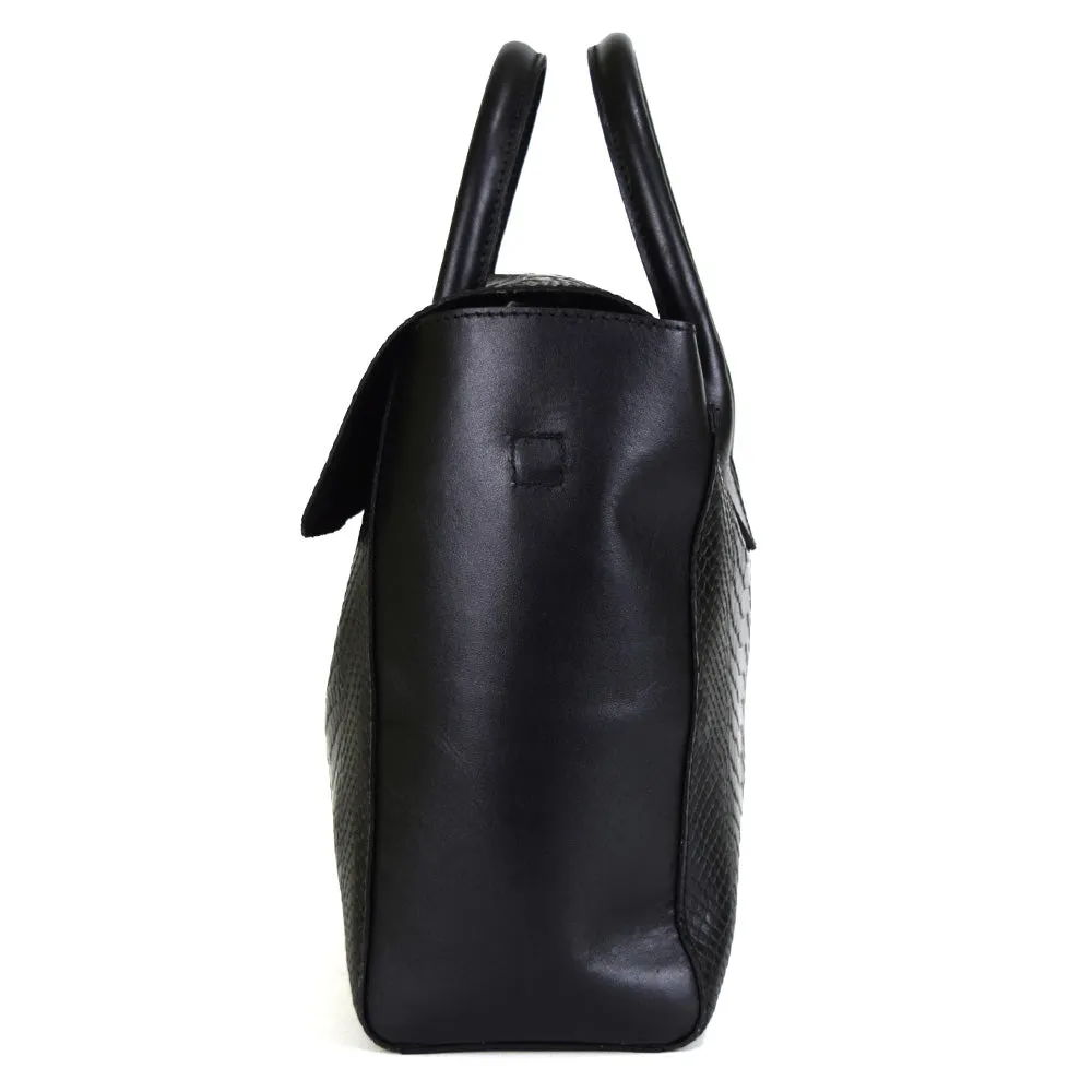 Foldover Tote in Black snke Embossed Leather (not Cncled) - final sale not exchange