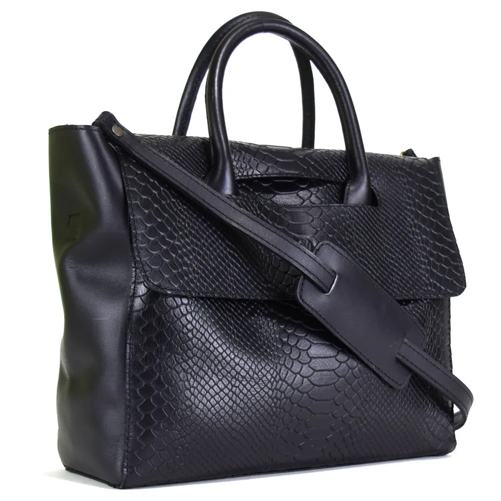 Foldover Tote in Black snke Embossed Leather (not Cncled) - final sale not exchange