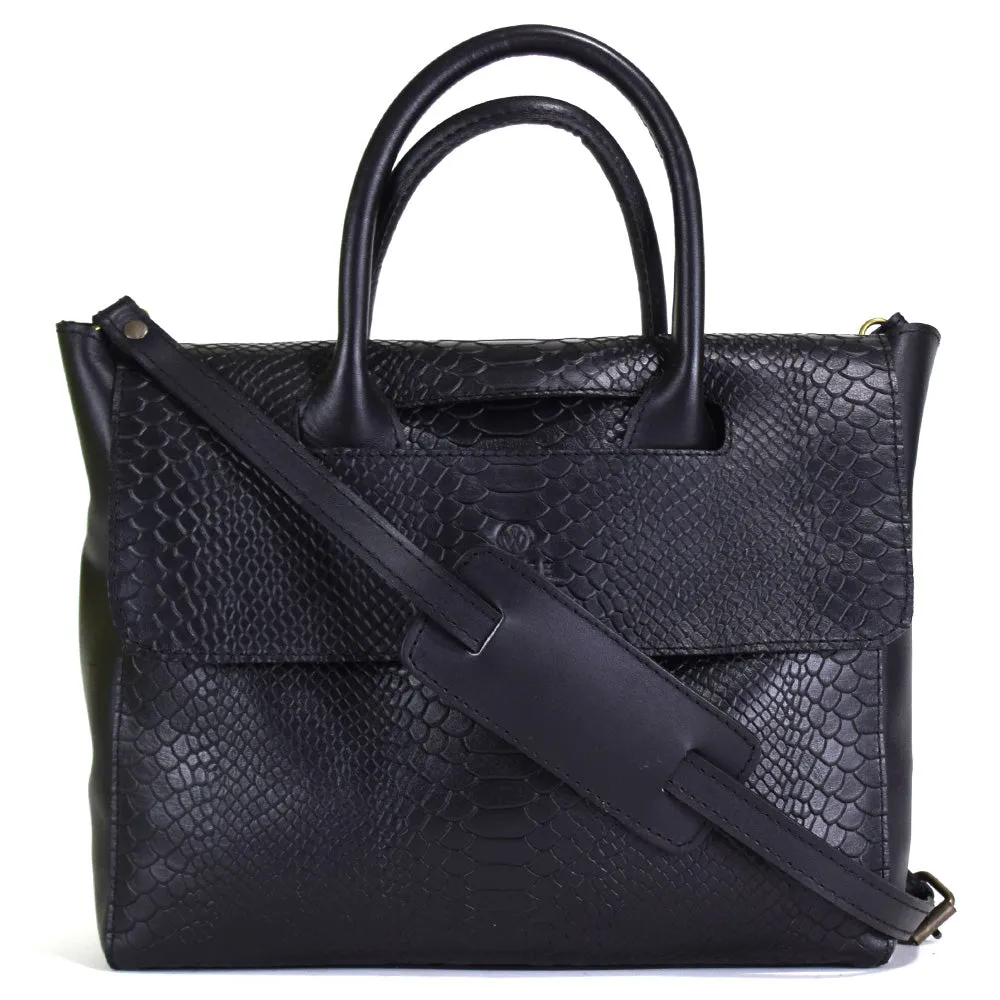 Foldover Tote in Black snke Embossed Leather (not Cncled) - final sale not exchange