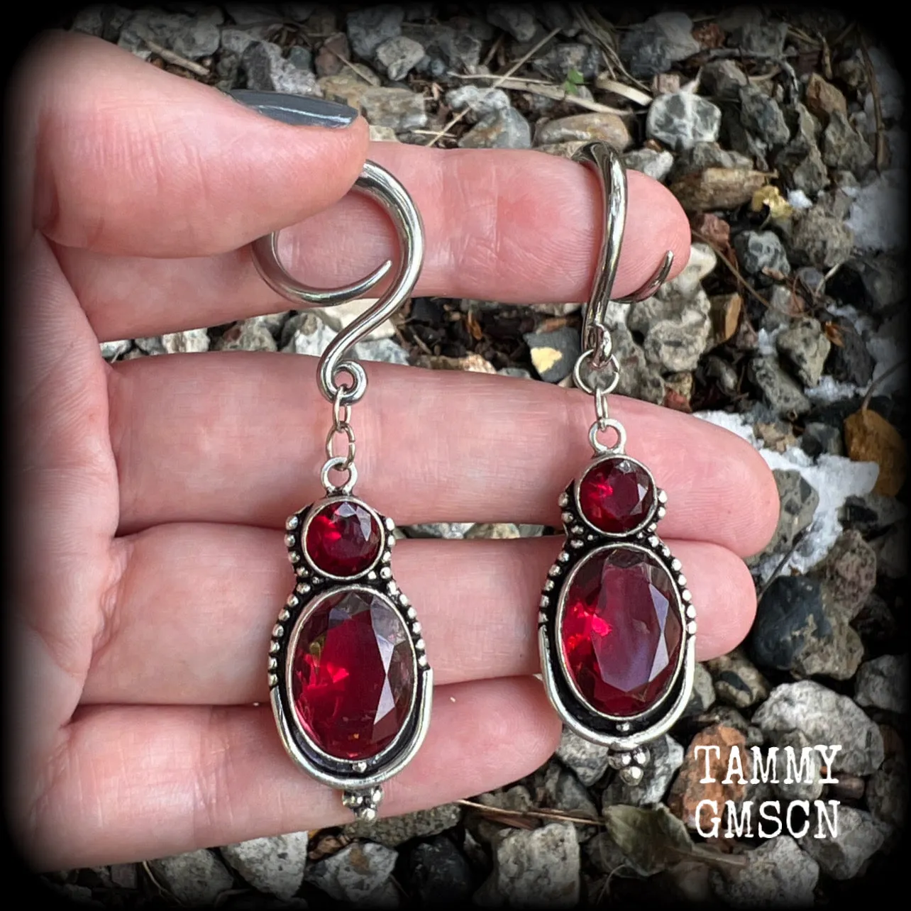 Garnet gauged earrings-Gemstone ear weights