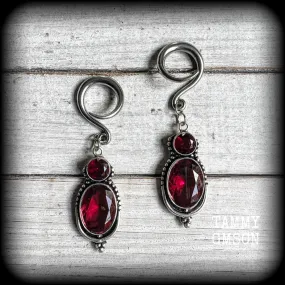 Garnet gauged earrings-Gemstone ear weights