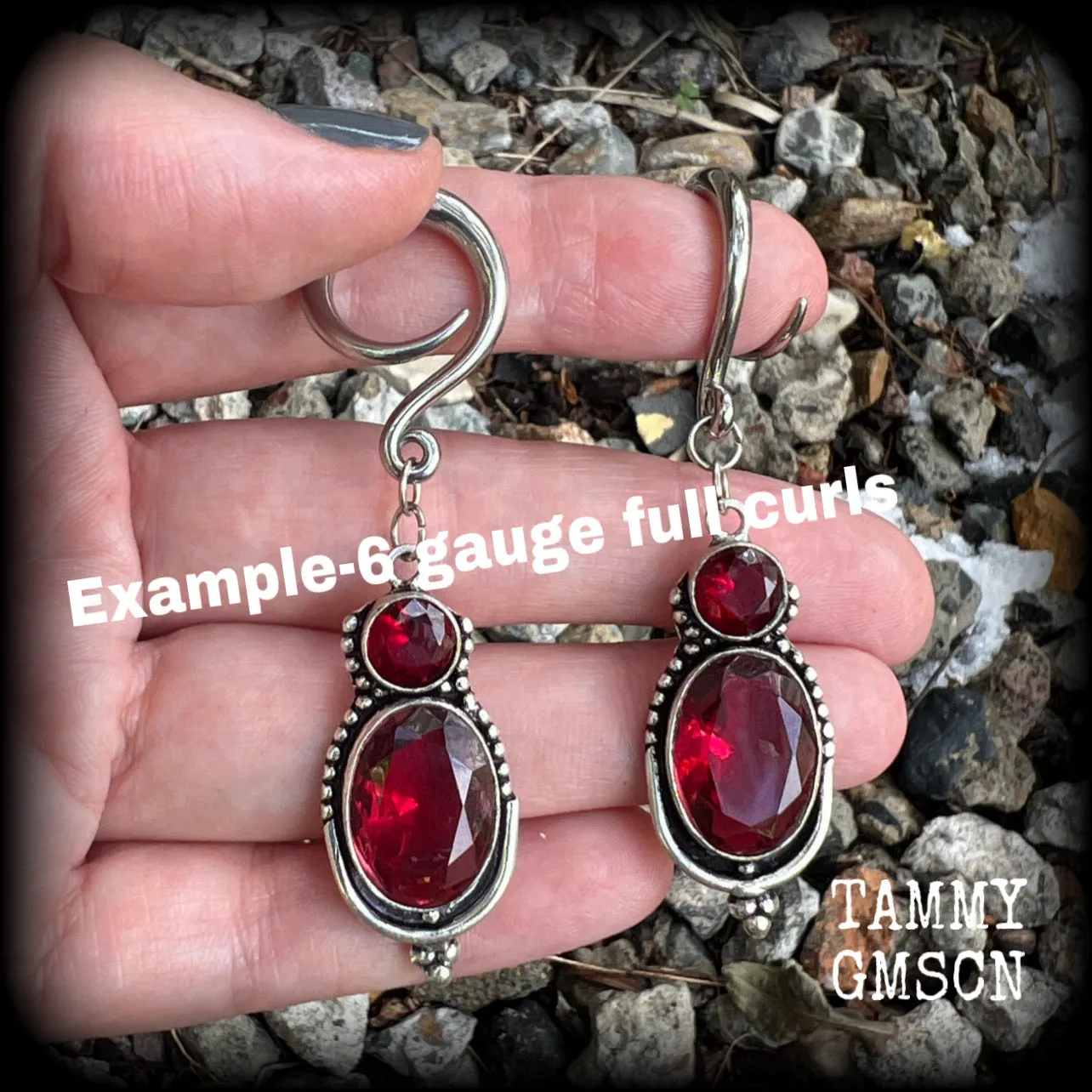 Garnet gauged earrings-Gemstone ear weights