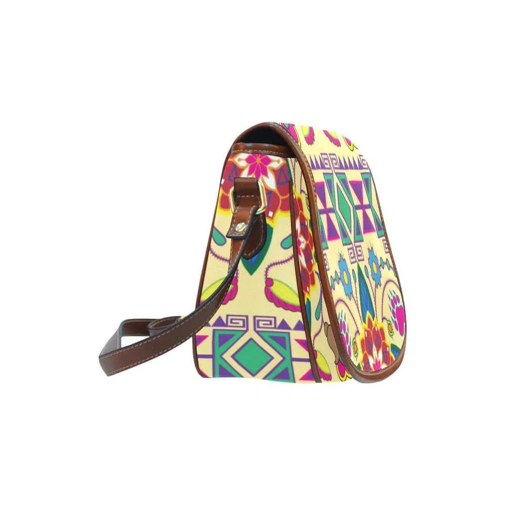 Geometric Floral Winter - Vanilla Saddle Bag/Small