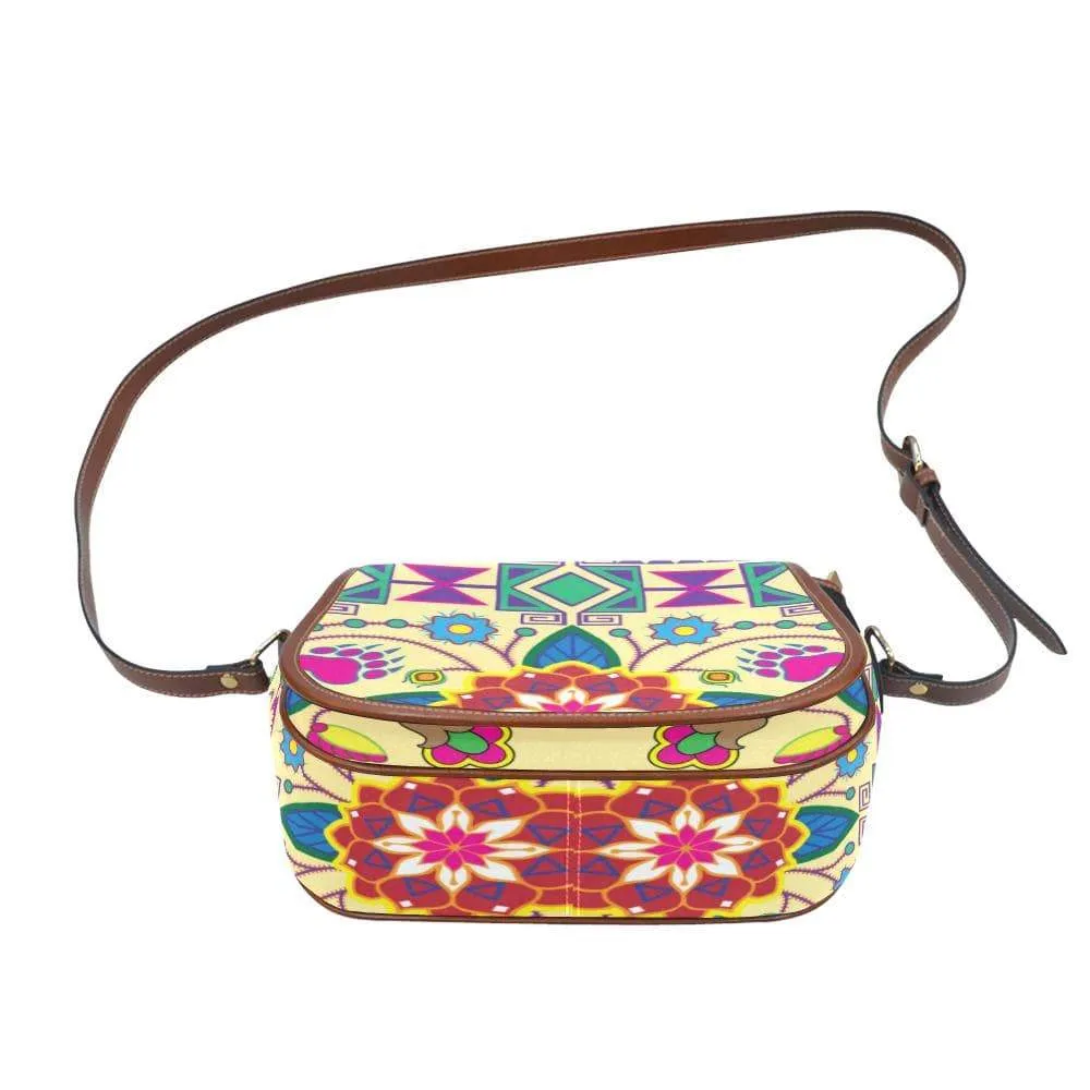 Geometric Floral Winter - Vanilla Saddle Bag/Small