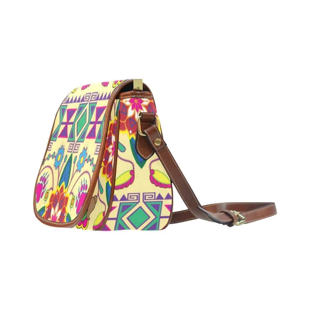Geometric Floral Winter - Vanilla Saddle Bag/Small