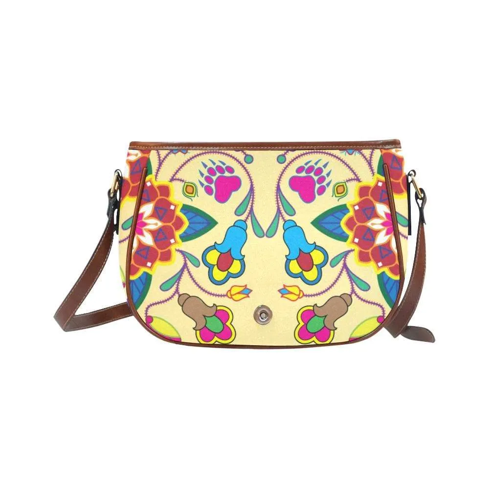 Geometric Floral Winter - Vanilla Saddle Bag/Small
