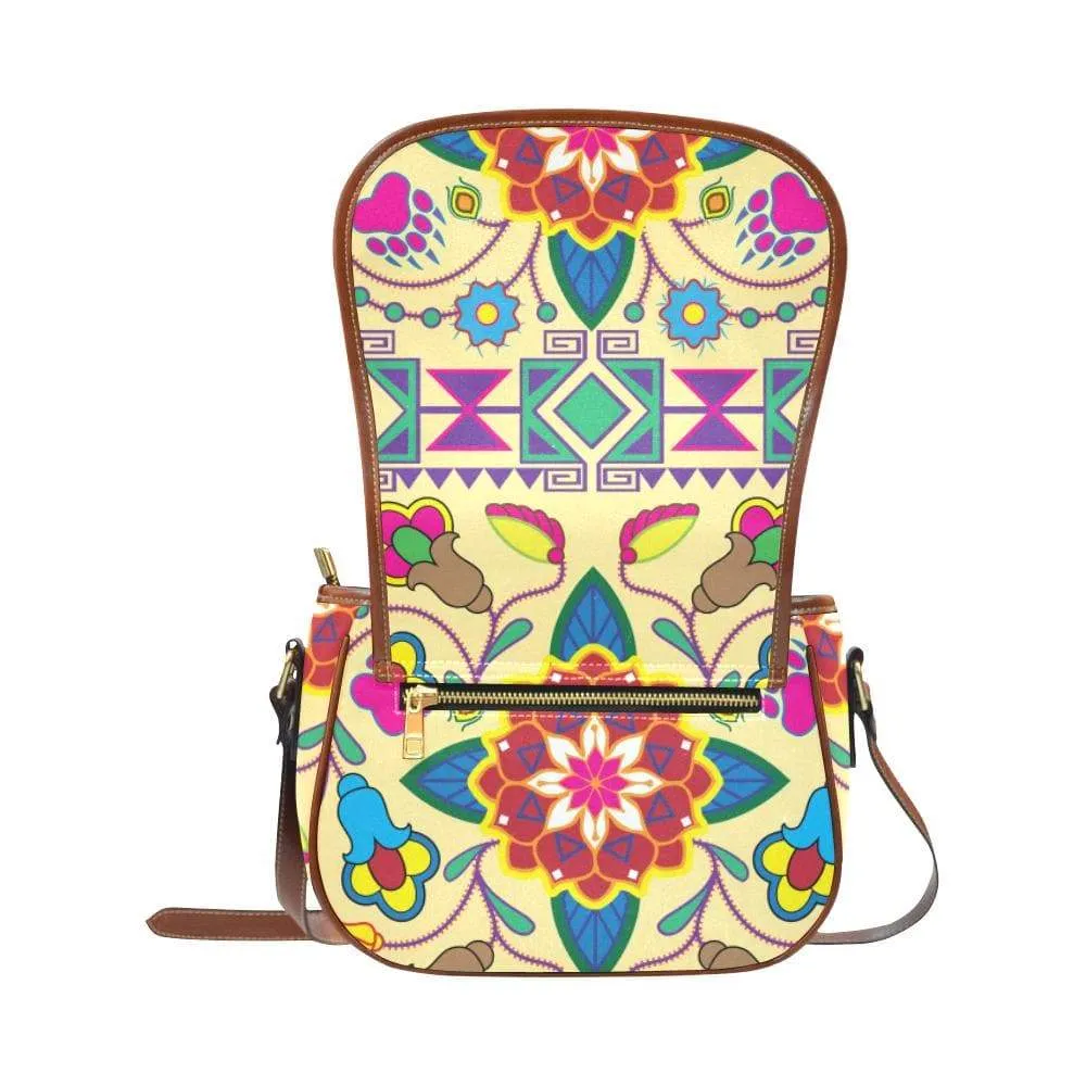 Geometric Floral Winter - Vanilla Saddle Bag/Small