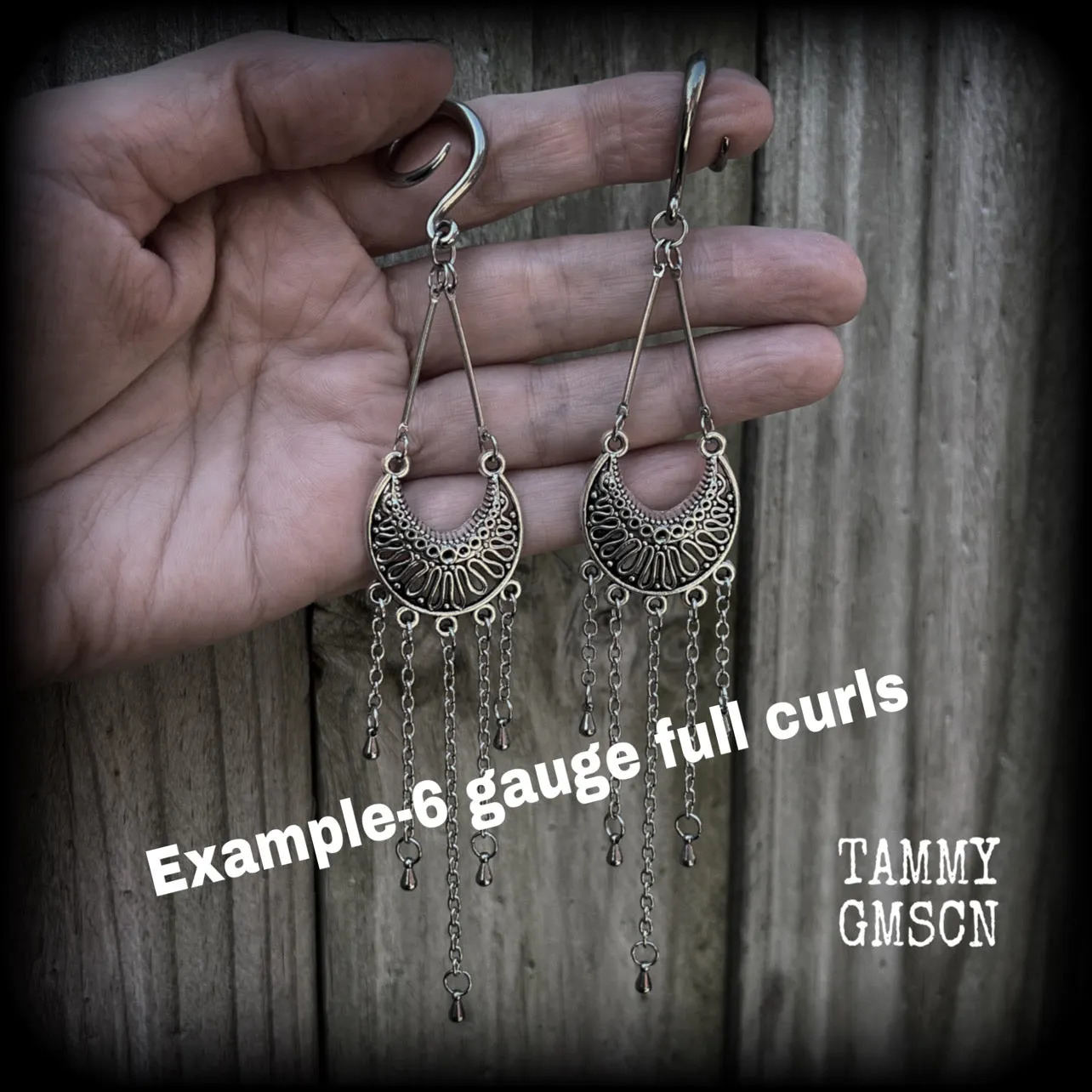 Goddess Ishtar gauged earrings-Ornate ear hangers