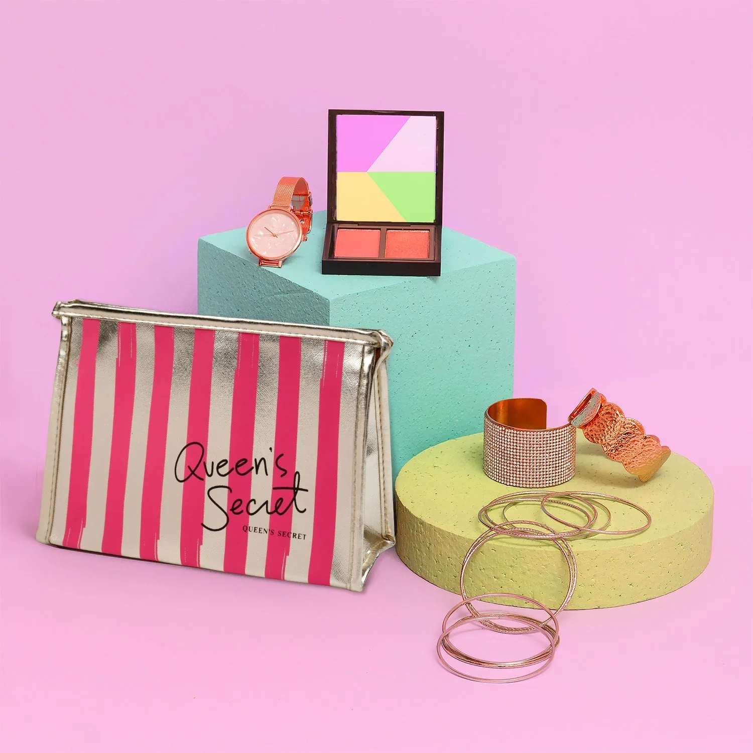 Gold Stripe Shine Makeup Bag