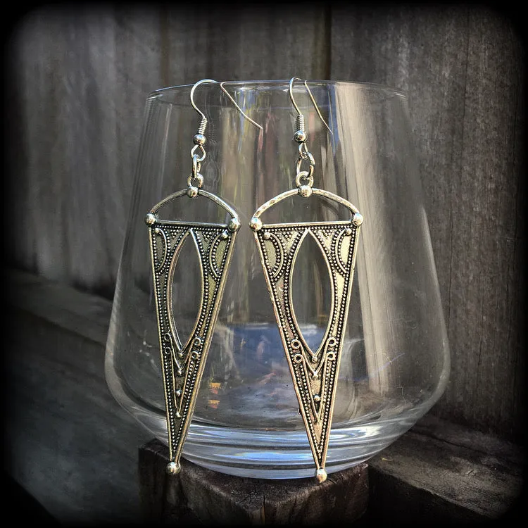 Gothic triangle earrings-Inverted triangle earrings