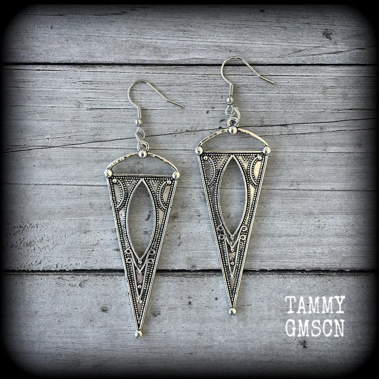 Gothic triangle earrings-Inverted triangle earrings