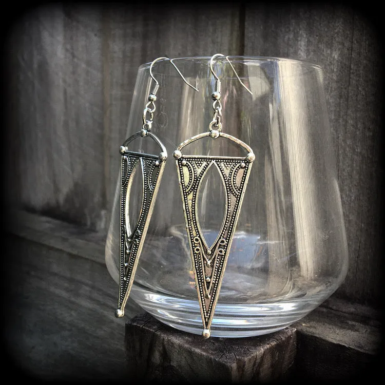 Gothic triangle earrings-Inverted triangle earrings