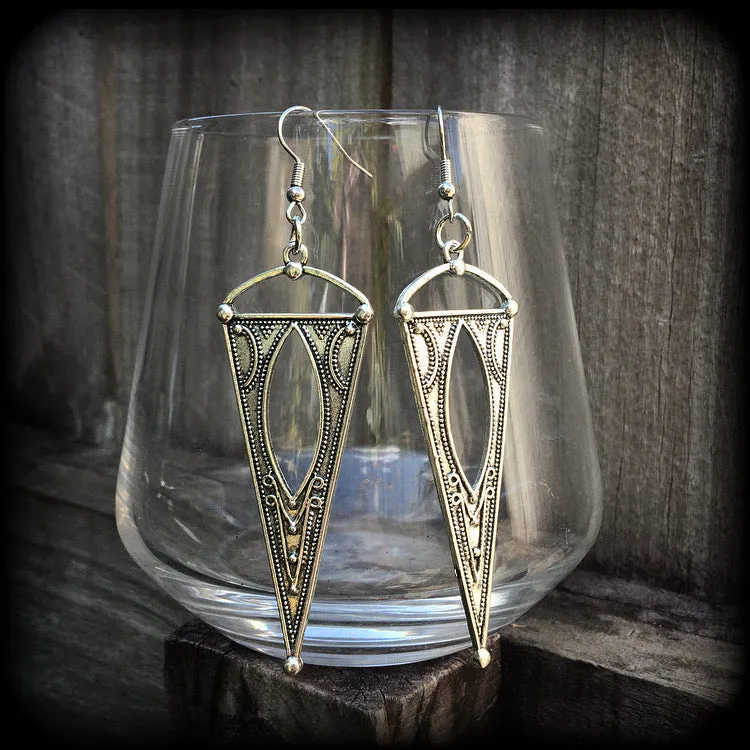 Gothic triangle earrings-Inverted triangle earrings