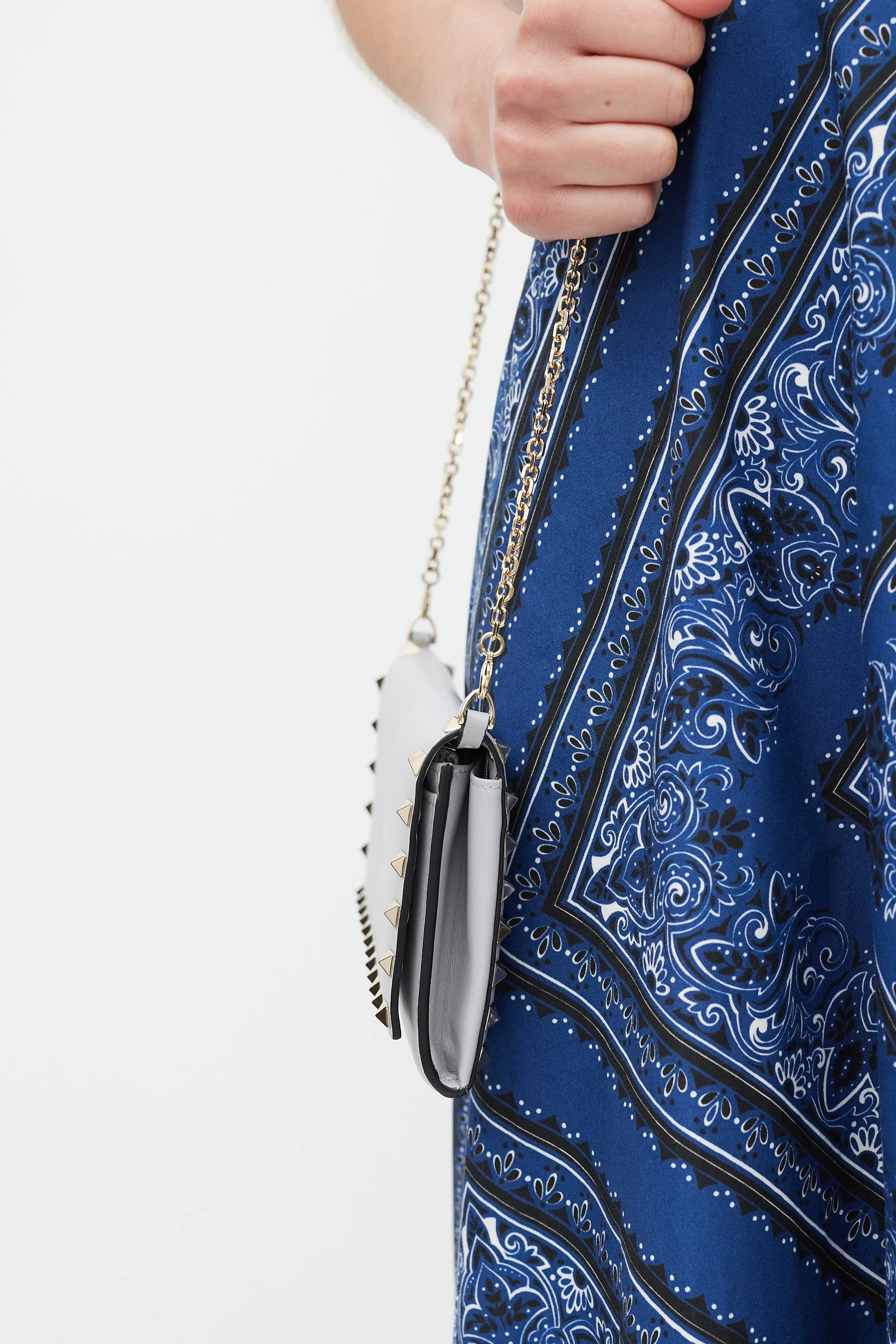 Grey & Silver Rockstud Wallet On Chain Bag