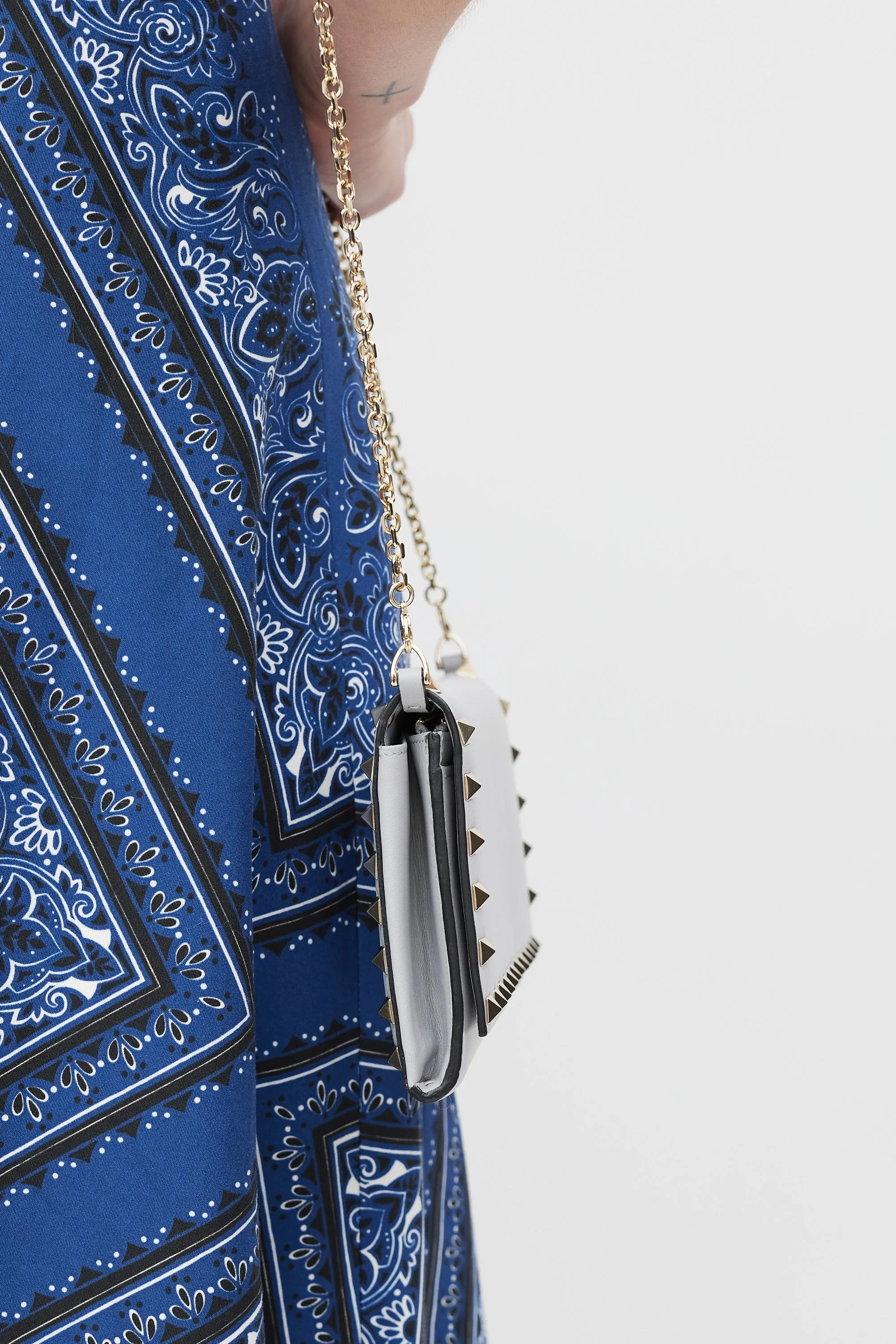 Grey & Silver Rockstud Wallet On Chain Bag