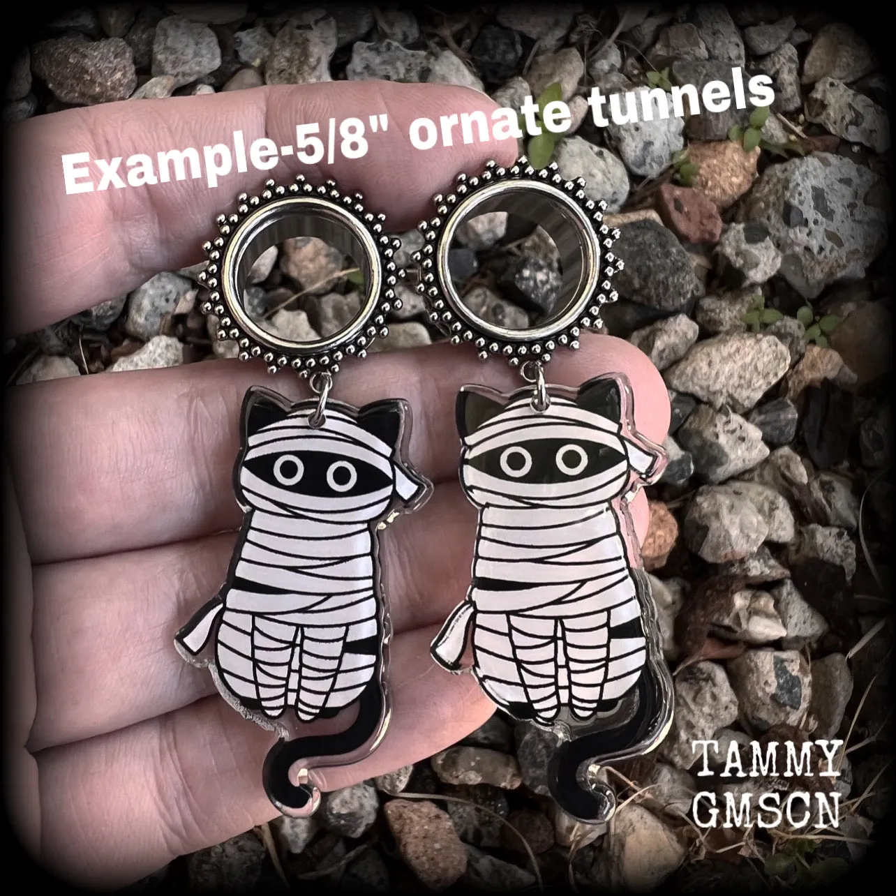 Halloween cat earrings-The Mummy tunnel dangles