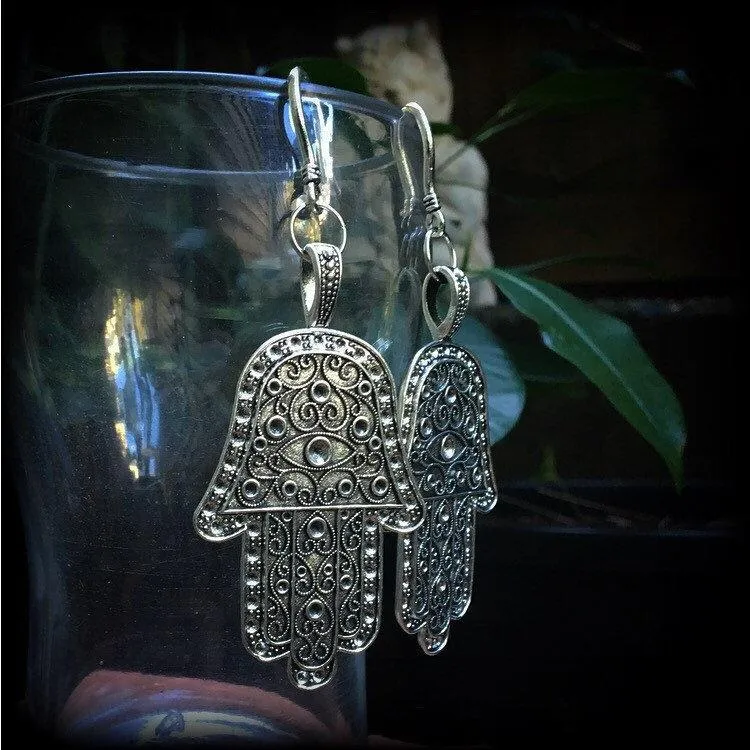 Hamsa hand ear hangers-Hand of Fatima earrings