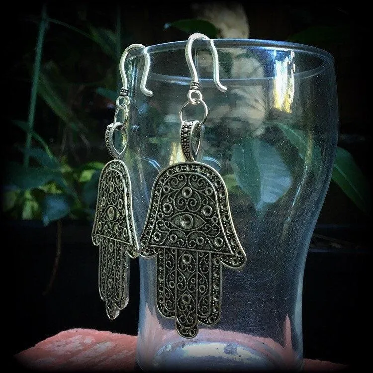 Hamsa hand ear hangers-Hand of Fatima earrings