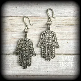 Hamsa hand ear hangers-Hand of Fatima earrings