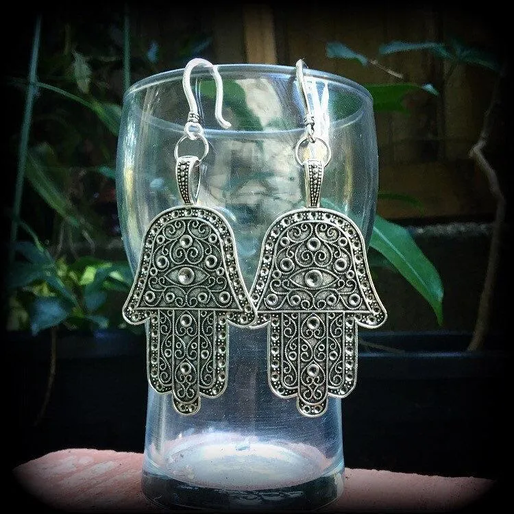 Hamsa hand ear hangers-Hand of Fatima earrings