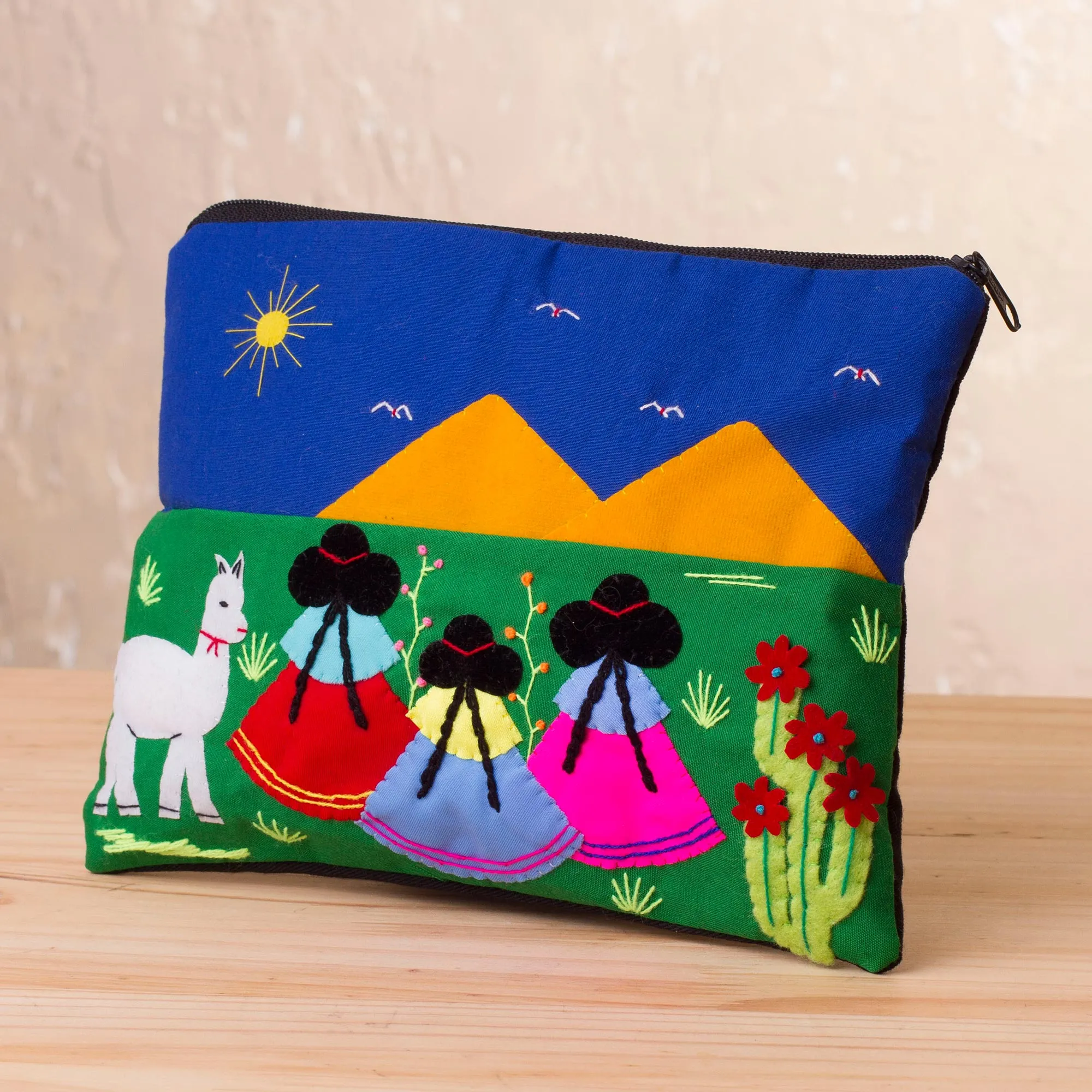 Handcrafted Cotton Blend Patchwork Cosmetic Bag from Peru - Walk in the Countryside | NOVICA