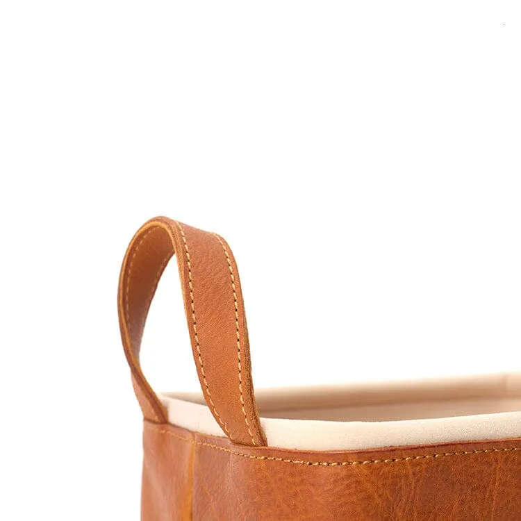 Handmade square multifunctional leather storage basket