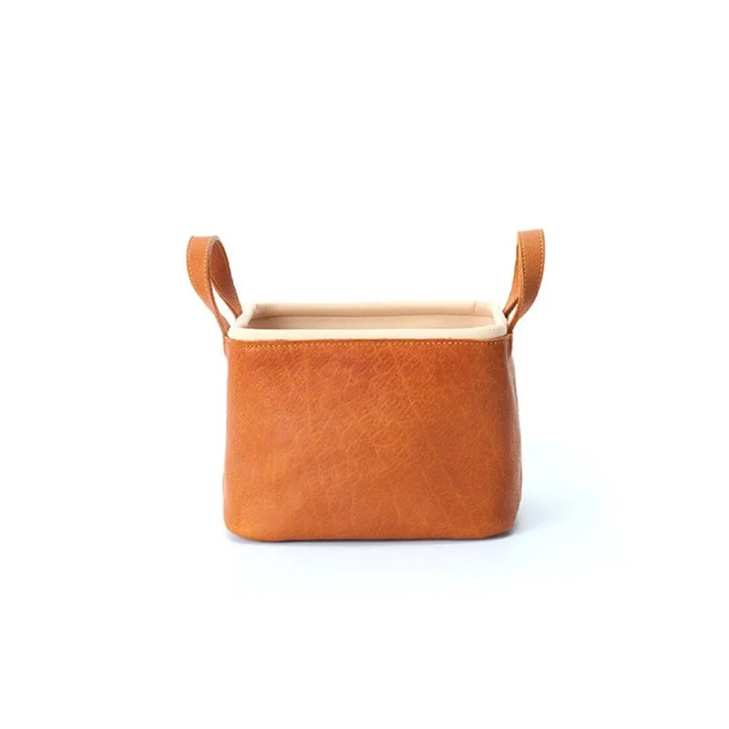 Handmade square multifunctional leather storage basket