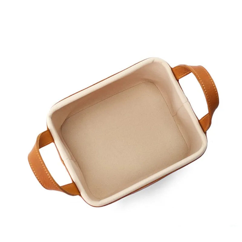 Handmade square multifunctional leather storage basket