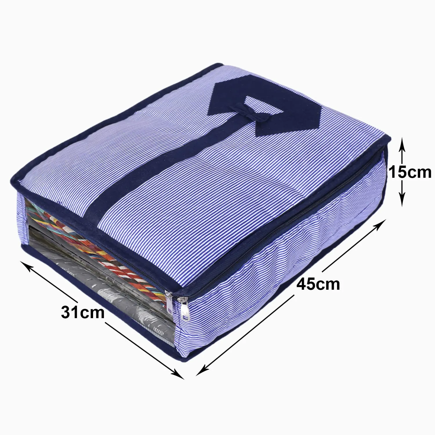 Heart Home Lining Print Cotton Shirt Cover/Clothing Organizer/Wardrobe Organizer With Window For Home, Traveling Pack of 2 (Blue) 52HH4097