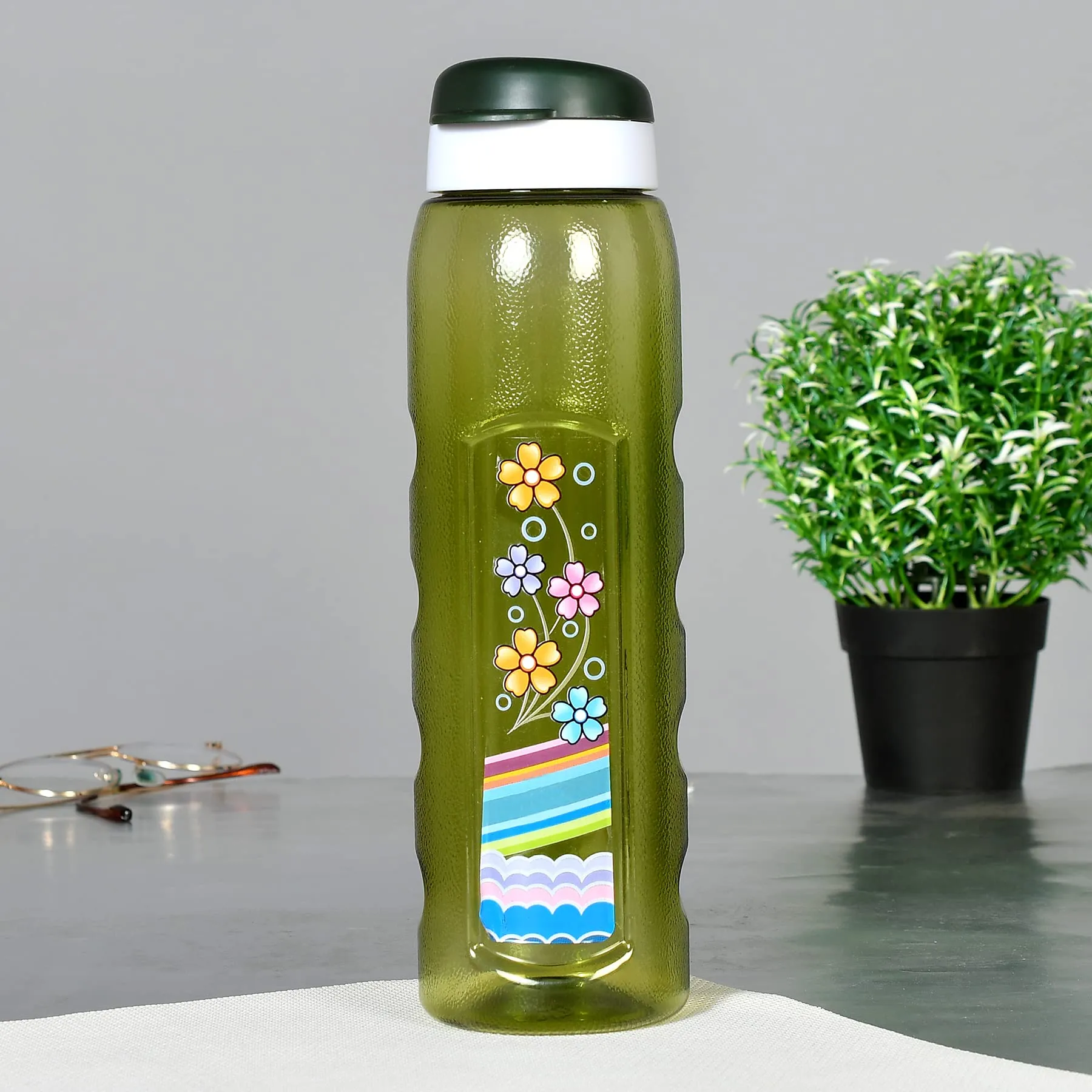 Heart Home Plastic Water Bottle With Sipper- 1 Litre, Pack of 3 (Green)
