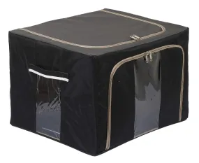 Heart Home Steel Frame Living Box, Closet Organizer, Cloth Storage Boxes for Wardrobe With Clear Window, 44Ltr. (Black & Grey)-44HH0302