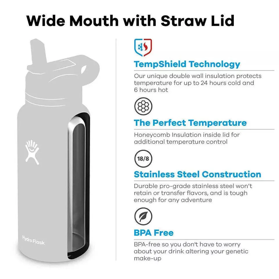 Hydro Flask 40oz Sport Water Bottle Stainless Steel Wide Mouth with Straw