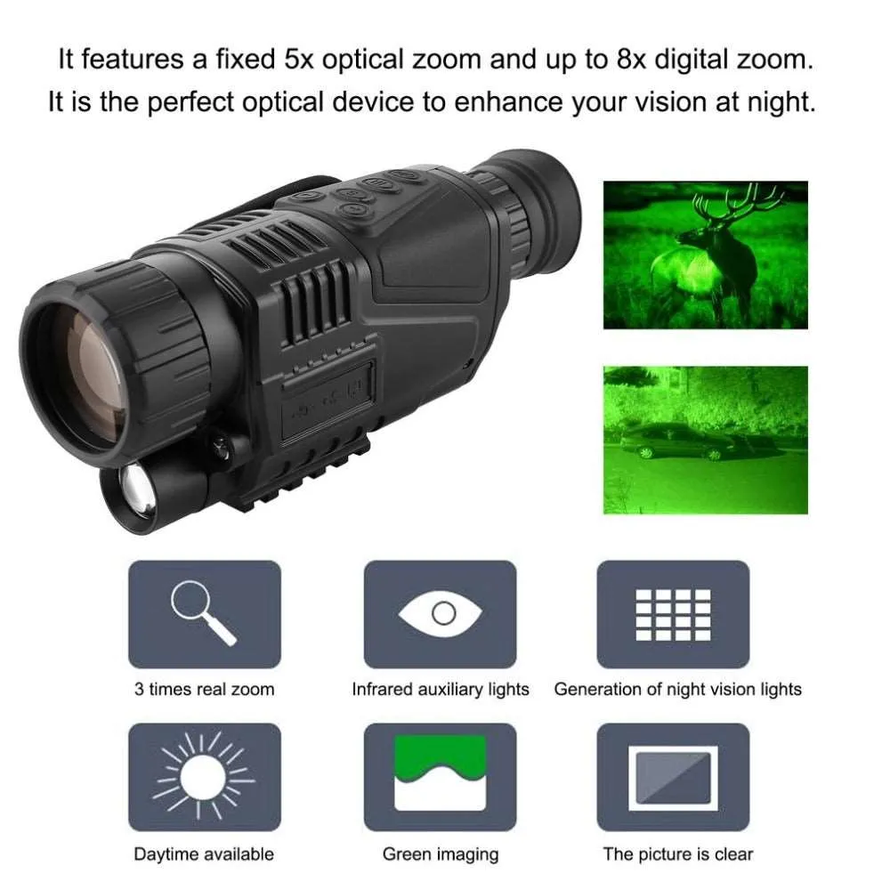 Infrared Digital Video Monocular Camera with Night Vision Telescope 5X Optical & 8X Digital Zoom