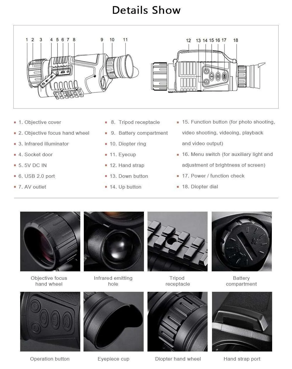 Infrared Digital Video Monocular Camera with Night Vision Telescope 5X Optical & 8X Digital Zoom