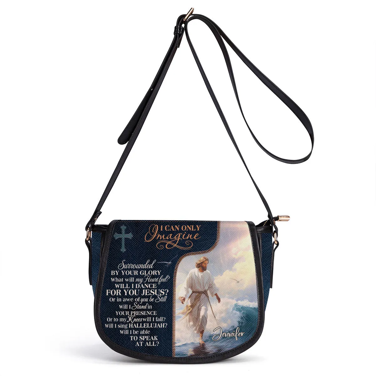 Jesus I Can Only Imagine Personalized Leather Saddle Bag - Christian Women's Handbag Gifts