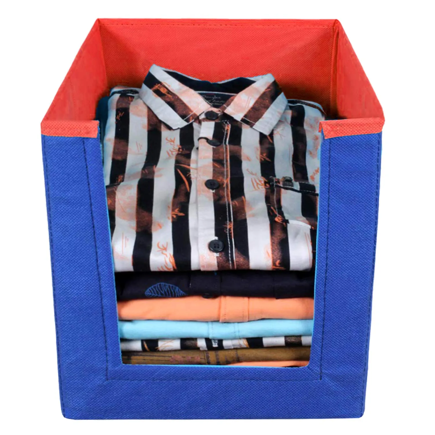 Kuber Industries 2 Pieces Non Woven Shirt Stacker/Shirt Organizer Wardrobe Organizer (Blue & Red)-KUBMART11326