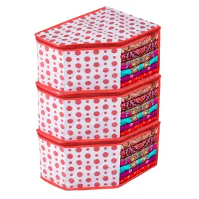 Kuber Industries Blouse Cover | Clothes Storage Bag | Zipper Wardrobe Organizers | Non-Woven Clothes Organiser | Side Transparent Blouse Organizer | Dot-Design | Pack of 3 | Red