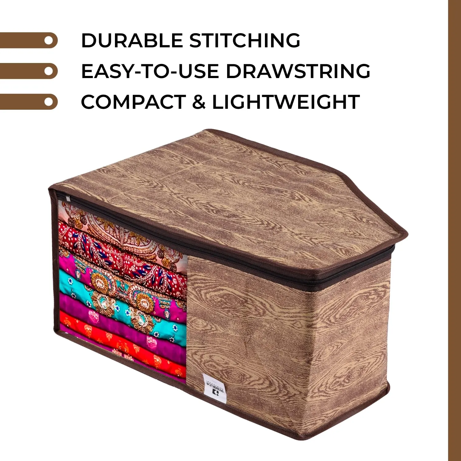 Kuber Industries Blouse Cover | Clothes Storage Bag | Zipper Wardrobe Organizers | Non-Woven Clothes Organiser | Side Transparent Blouse Organizer | Wooden Texture-Design | Pack of 9 | Brown