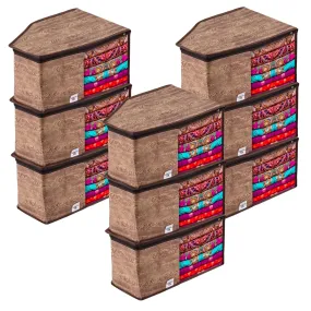 Kuber Industries Blouse Cover | Clothes Storage Bag | Zipper Wardrobe Organizers | Non-Woven Clothes Organiser | Side Transparent Blouse Organizer | Wooden Texture-Design | Pack of 9 | Brown