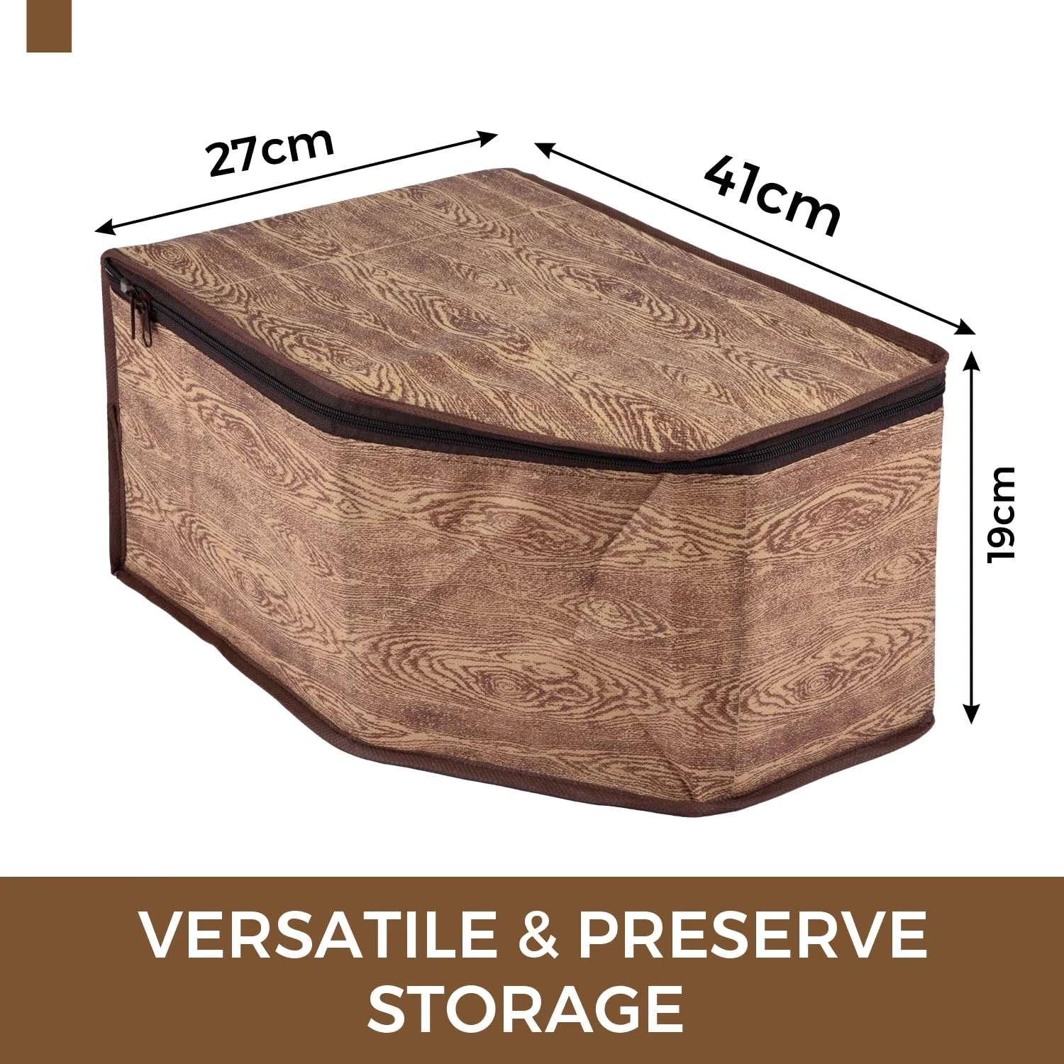 Kuber Industries Blouse Cover | Clothes Storage Bag | Zipper Wardrobe Organizers | Non-Woven Clothes Organiser | Side Transparent Blouse Organizer | Wooden Texture-Design | Pack of 9 | Brown