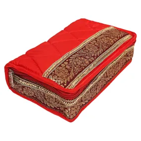Kuber Industries Jewellery Kit | Cotton Red Lace Jewellery Storage Kit | 5 Pouch Travel Kit for woman | Cosmetic Kit for Necklace | Rings | Bracelet | Red