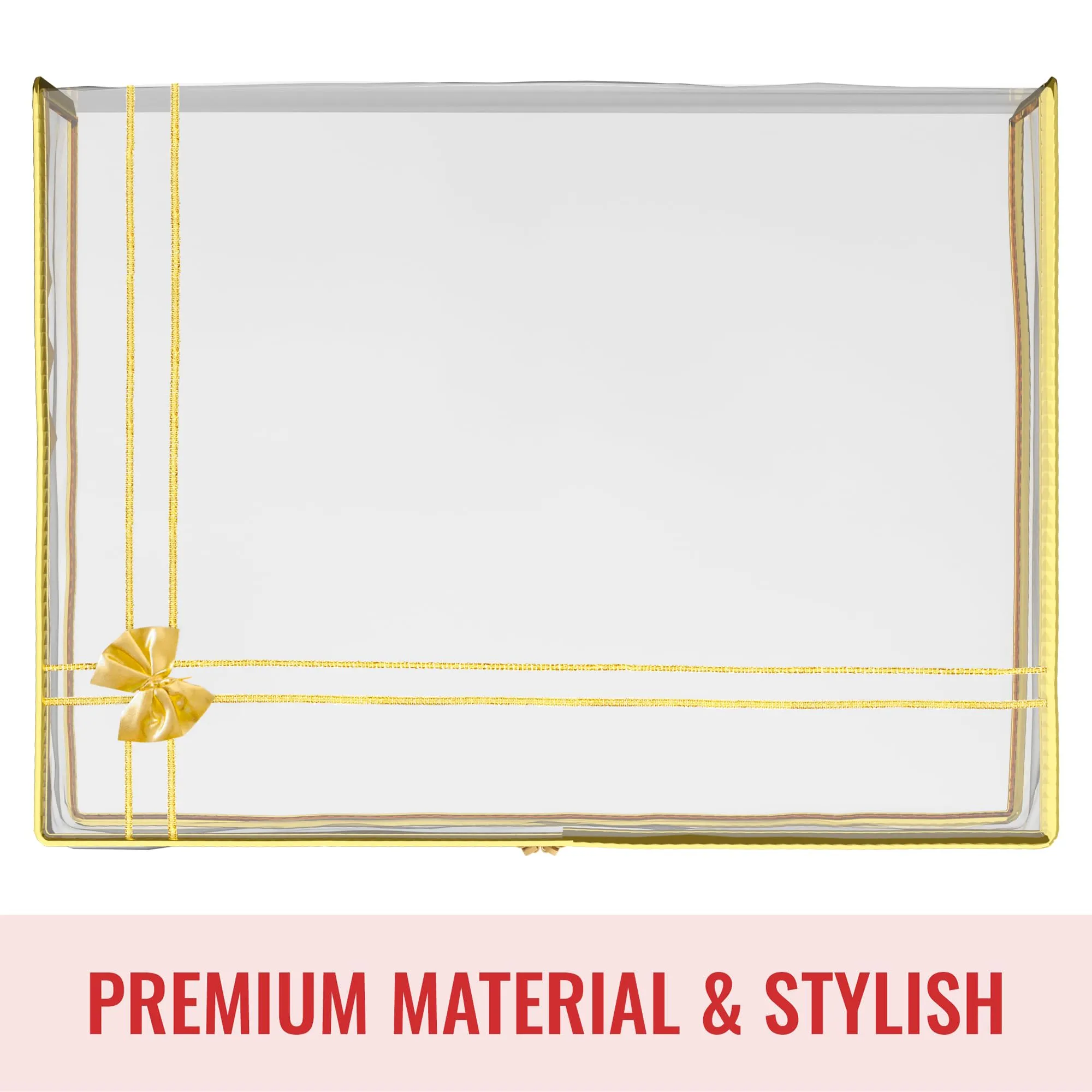 Kuber Industries Saree Cover | Clothes Storage Bag | Suit Packing Cover | Cloth Stoarge Organizer | Wardrobe Cloth Storage Organiser with Zip | Bow Transparent | 3 Inch | Pack of 9 | Golden