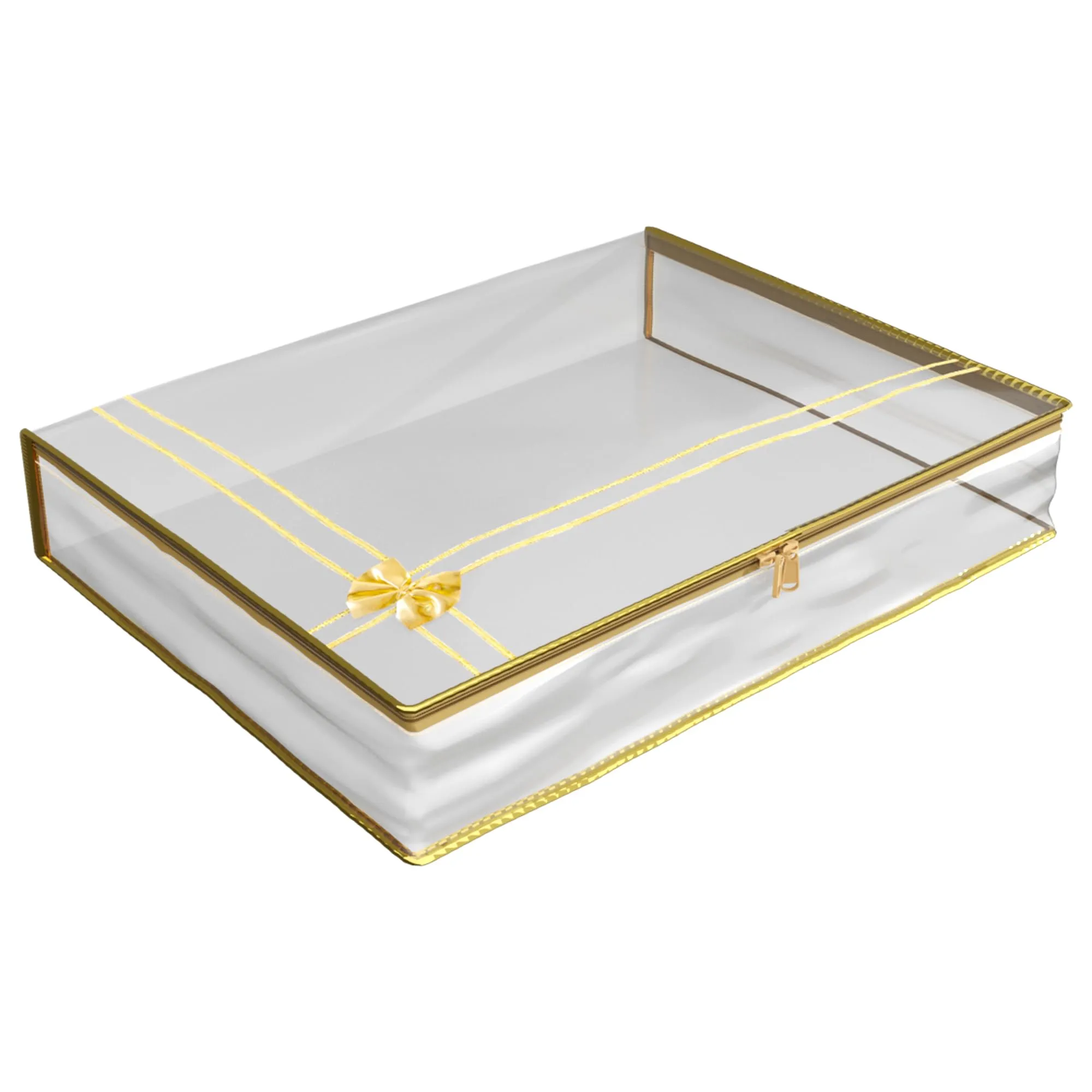 Kuber Industries Saree Cover | Clothes Storage Bag | Suit Packing Cover | Cloth Stoarge Organizer | Wardrobe Cloth Storage Organiser with Zip | Bow Transparent | 3 Inch | Pack of 9 | Golden