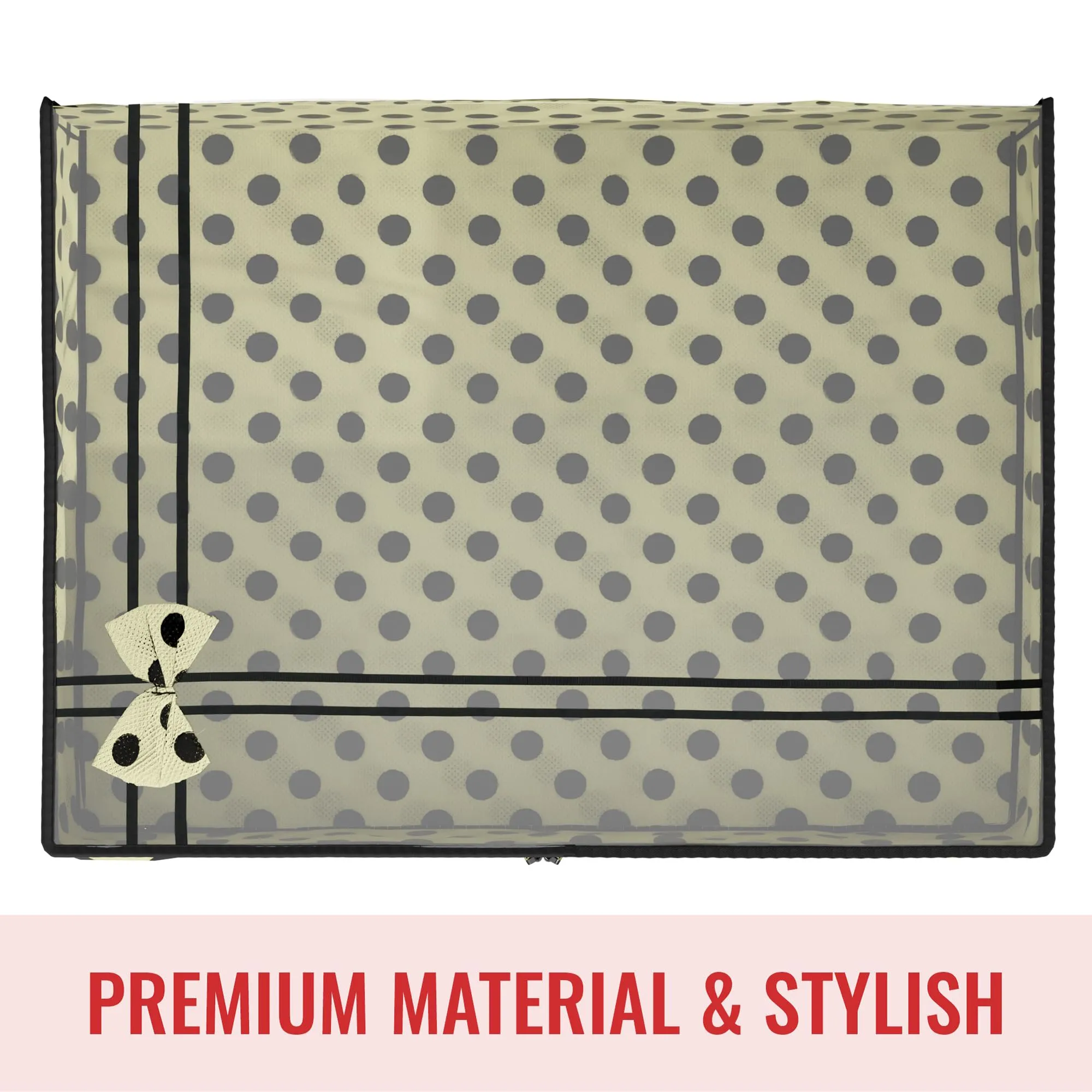 Kuber Industries Saree Cover | Clothes Storage Bag | Suit Packing Cover | Cloth Stoarge Organizer | Wardrobe Cloth Storage Organiser with Zip | Dot Bow-Design | 3 Inch | Pack of 12 | Cream
