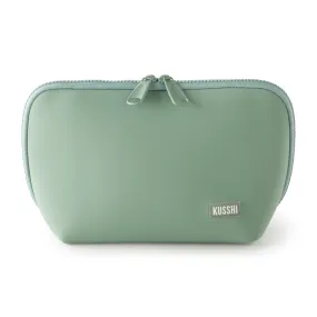 Kusshi Neoprene Makeup Bag Sage with Coral Rose Interior